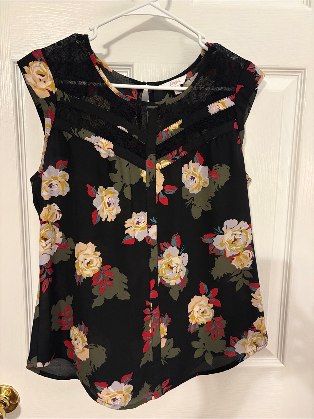 Candie’s Floral Lace Yoke Sleeveless Top - Black